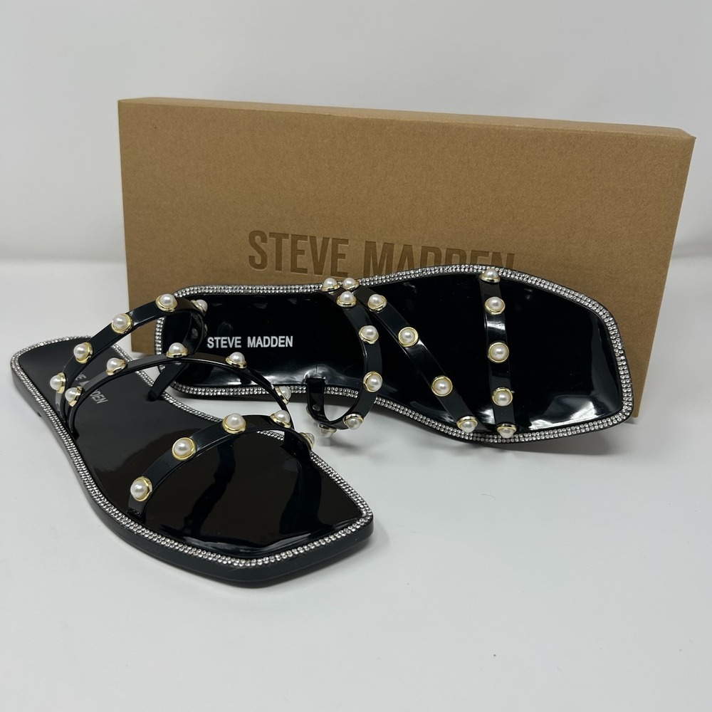 Steve Madden Nonii NONI01S4 Womens US 10 Sandal Black Pearl Embellished Slide